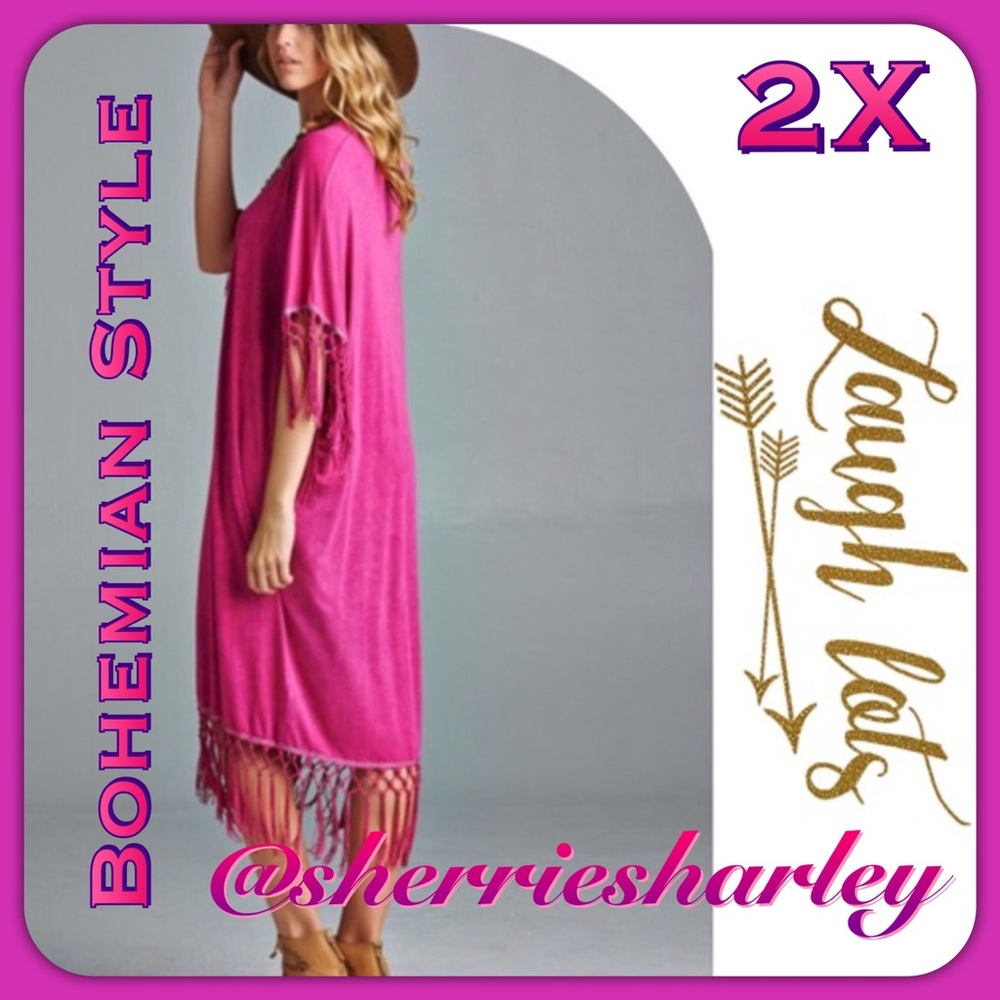 ➕Bohemian Mulberry Dress Fringe Trim FREE SIZE fits 1W-3W EUC - Picture 3 of 4